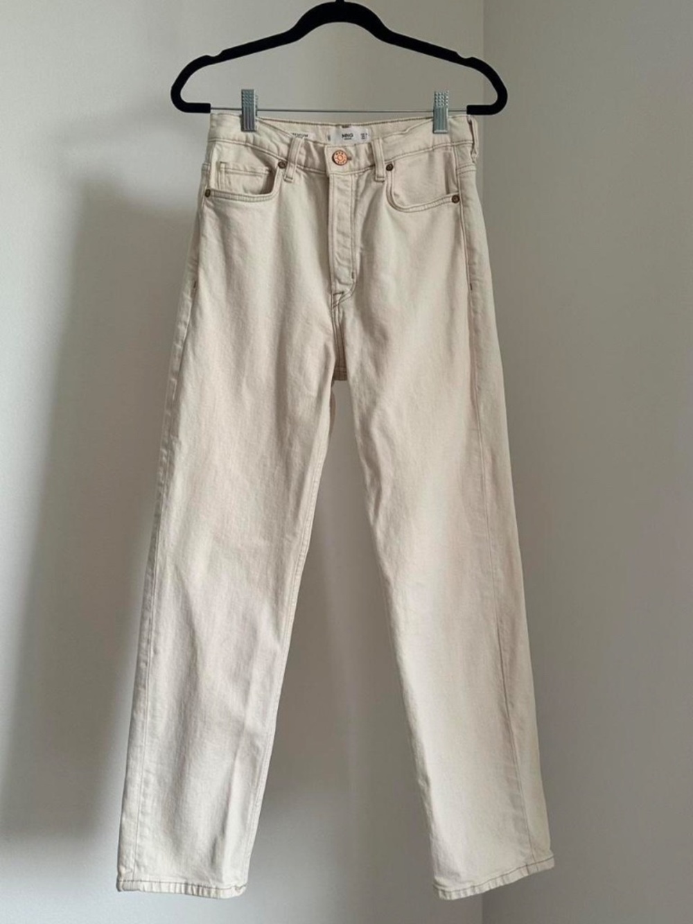 MANGO premuim denim straight leg high waist jeans in off-white/cream/ivory